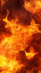 A fiery flame texture background, warm orange and yellow tones, with high contrast and blurred flames swirling in the air