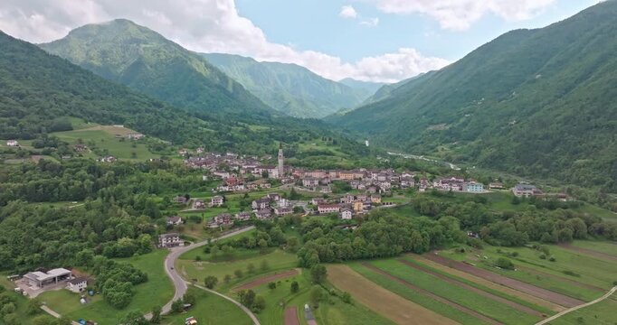 Bird Eye View of Seren del Grappa, Italy Beautiful Alpine Road and Natural Scenery in the Dolomites. High quality 4k footage