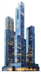 Obraz premium A stunning modern skyscraper showcases impressive architecture with a sleek glass exterior and vibrant city lights.