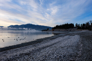 Road trip, Winter, Snowflake and frost over grass and wild flower, Lake Tekapo, Canterbury, New...