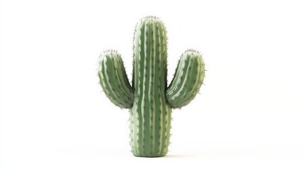 A vibrant cactus standing tall with multiple arms, showcasing its unique texture and green hue against a plain white background.
