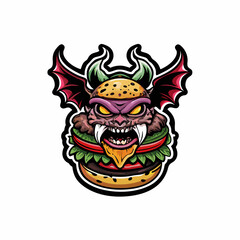 A succubus with wings and a seductive expression, dressed in a revealing outfit, is holding a burger.