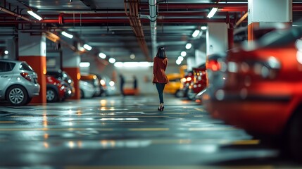 Spacious underground parking garage with clear space and illuminated interior