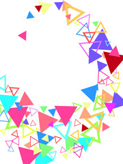 Party background with geometric shapes, triangles, dots, sprinkles. Pastel colors.