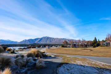 Road trip, Winter, Snowflake and frost over grass and wild flower, Lake Tekapo, Canterbury, New...