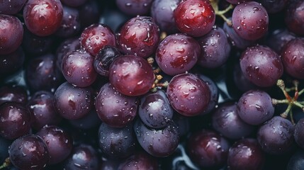 Top view of fresh grapes with water droplets, highlighting their juiciness.