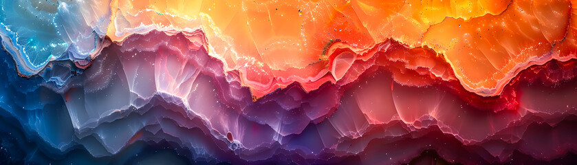 Abstract multicolored layered rock texture background with vibrant red, orange, blue, and purple shades. Ideal for artistic and design projects.