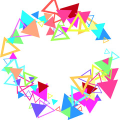 Party background with geometric shapes, triangles, dots, sprinkles. Pastel colors.