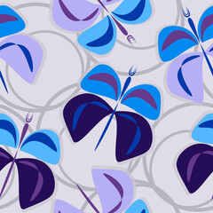 Butterflies vector cartoon seamless pattern on a white background.