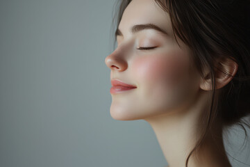 A close up of a girl's face with her eyes closed