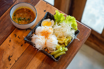 Crab curry with chapu leaves with side dishes, prepared to serve, Southern food, Thailand, restaurants in Thailand