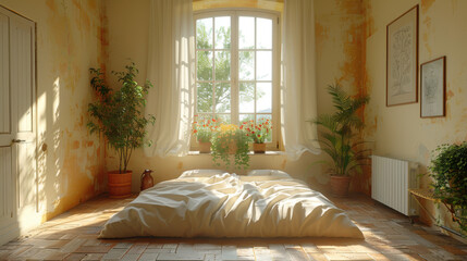 A single bed unmade in a modern Italian room