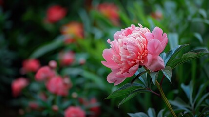 Tranquil Beauty: Blooming Peony in a Serene Garden