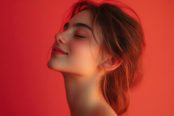 Fototapeta premium A close up of a girl's face with her eyes closed