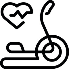 Simple icon of an elliptical trainer with a heart and heartbeat symbolizing the positive effects of sport on health