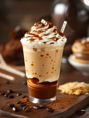 Delightful Chilled Coffee Frappe with Whipped Cream and Chocolate Topping