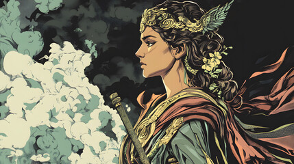 Fototapeta premium Greek goddess Hera illustration, Hera, the wife and one of three sisters of Zeus in the Olympian pantheon of classical Greek Mythology