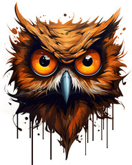 Fototapeta premium Owl Bird headfull aggressive expression lowbrow surrealist illustratration