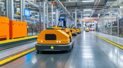 Internal Transportation: Automated carts moving products in a state-of-the-art manufacturing plant