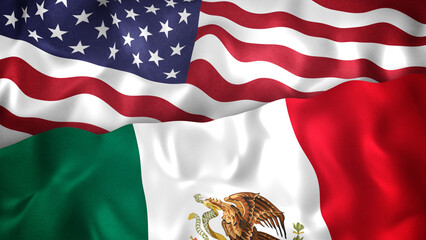 USA and Mexico Flags together. Representing US and Mexican issues, trade, friendship, other...