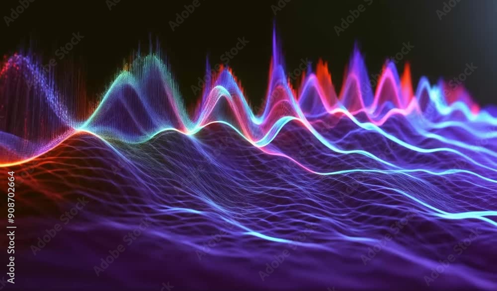 Wall mural abstract data visualization with red and blue digital waves