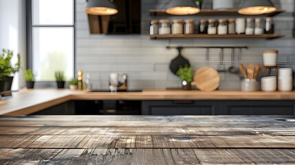 Wooden Tabletop in a Modern Kitchen