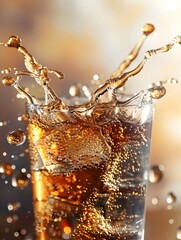 Splashing Soda with Crystalized Droplets in a Transparent Glass
