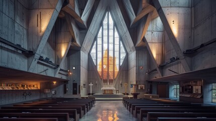 Fototapeta premium Modern Church Interior with Stained Glass