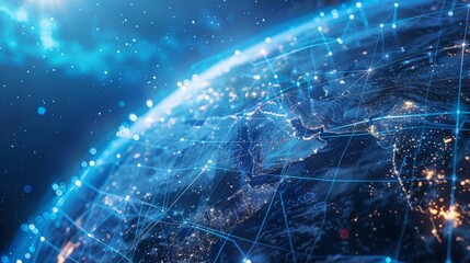 Abstract blue technology  big data visualized on earth with intricate abstract lines