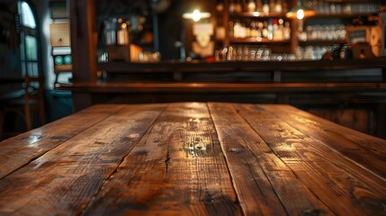 Rustic Wooden Table in a Cozy Bar