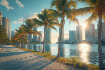 Miami city sunset