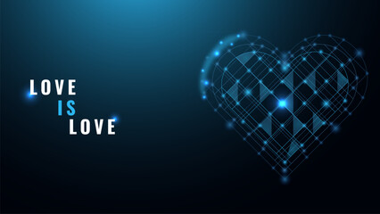 Love heart. Abstract digital blue heart. Happy Valentine's day poster. Technology vector illustration or love concept