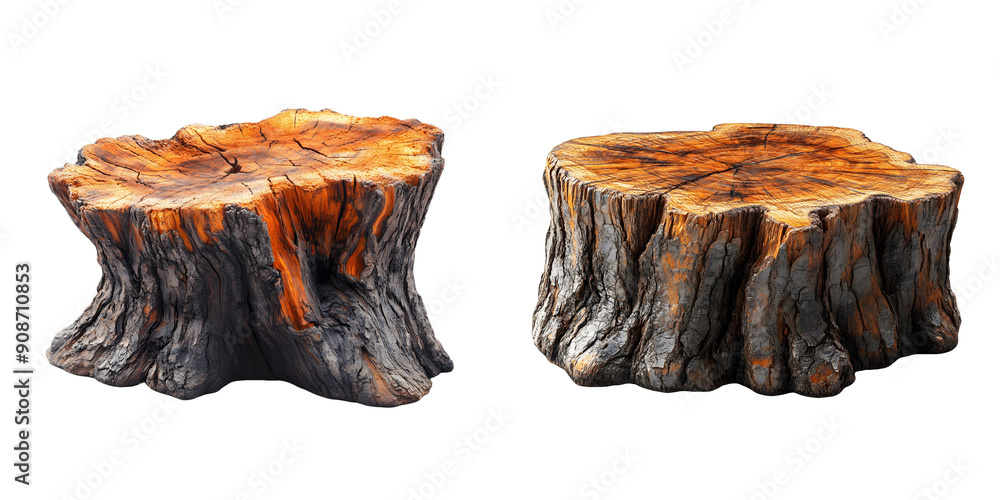 Wall mural set of wooden log isolated on transparent background 2