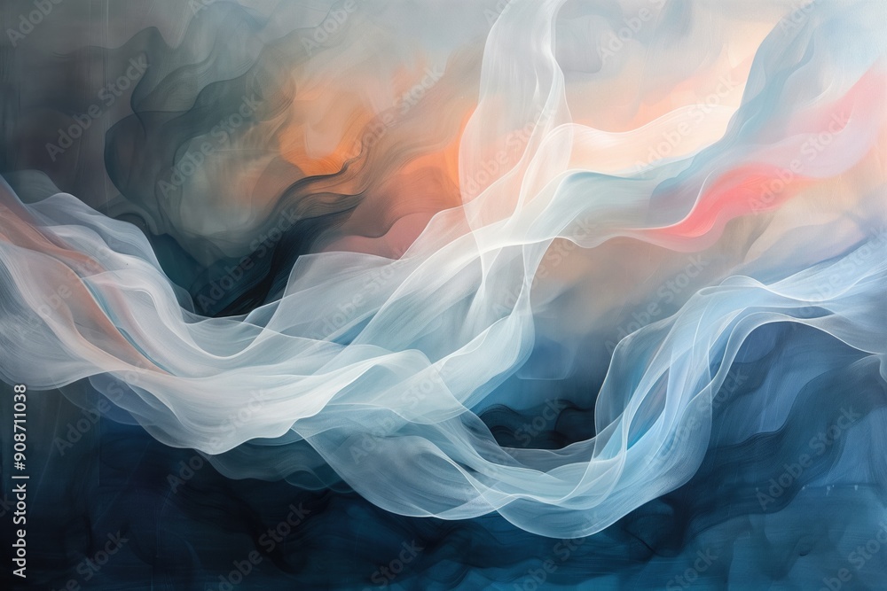 Poster dreamy abstract waves of pastel colors and flowing shapes in a fluid motion. concepts of serenity, c