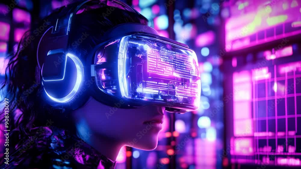 Poster a cyberpunk hacker in a virtual reality setting