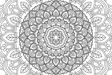 Mandala Coloring page for kids and adults Page for relaxation and meditation. Circular pattern. Decorative ornament ethnic oriental style. line art drawing coloring page. 