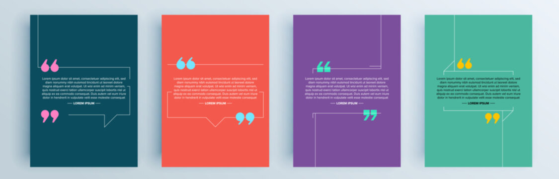Quote frames blank templates set. Text in brackets, citation empty speech bubbles, quote bubbles. Textbox isolated on color background. Vector illustration.