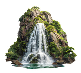 Waterfall in mountains isolated transparent background. PNG
