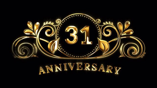 31st Anniversary Celebration. Happy 31 Years Anniversary Animation in Gold Color on the Transparent Background, Alpha Channel. Great for greetings, celebrations, events, and gifts.