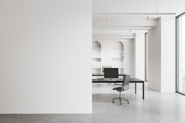 Modern office interior with blank wall for mockup. 3D Rendering