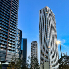 都会の高層マンションと空、昼