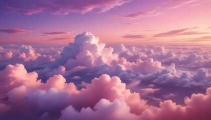 Beautiful aerial view above clouds at sunset, Gorgeous cloudscape featuring pink clouds and a blue sky. 3D illustration