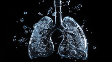 Detailed depiction of human lungs filled with water showcasing internal structures