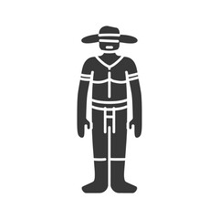 A Black and White Silhouetted Person in Traditional Clothing