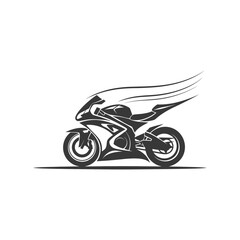 A black and white silhouette of a motorcycle speeding forward