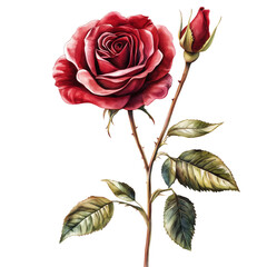 Crimson Rose in Bloom. transparent background, white background