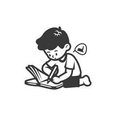 A Boy Writing in a Book While Thinking of a Pencil
