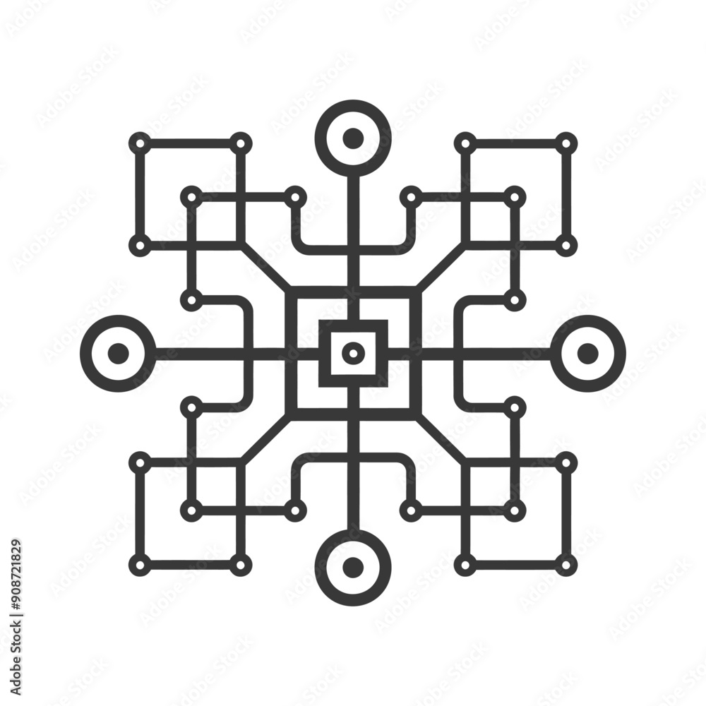 Poster abstract circuit board with circular connections