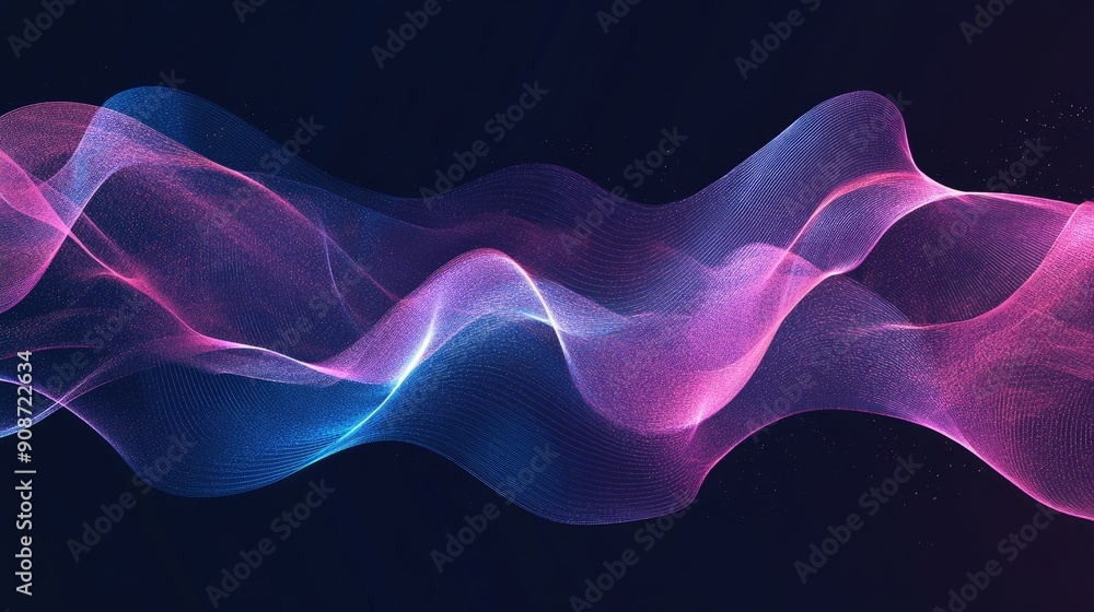 Poster abstract sound wave pattern with smooth transitions in pink and blue, providing a modern and energet