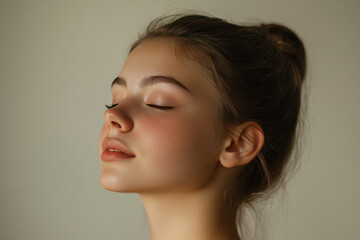 Fototapeta premium A close up of a girl's face with her eyes closed